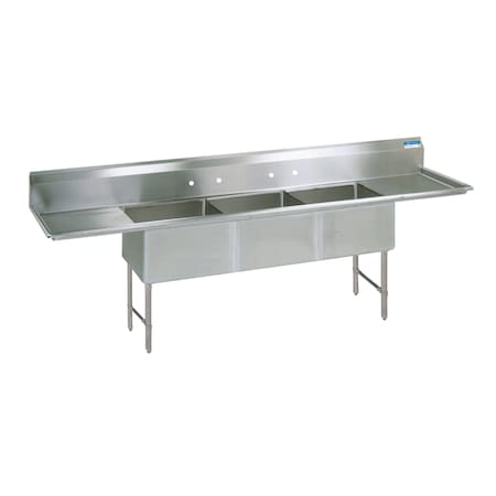 Bk Resources Three Compartment Sink 24 in x 24 in, 3, 4, Free Standing, Stainless Steel BKS-3-24-14-24TS